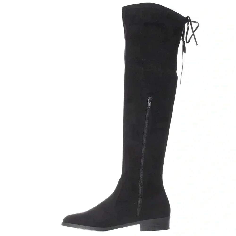 INC | Immanie Over-The-Knee Zippered Tie Slouchy Black Flat 7.5 Boots